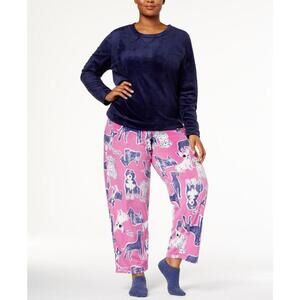 Hue Womens Sleepwear Plus Size Sueded Fleece Top & Printed Pants With Socks 1X
